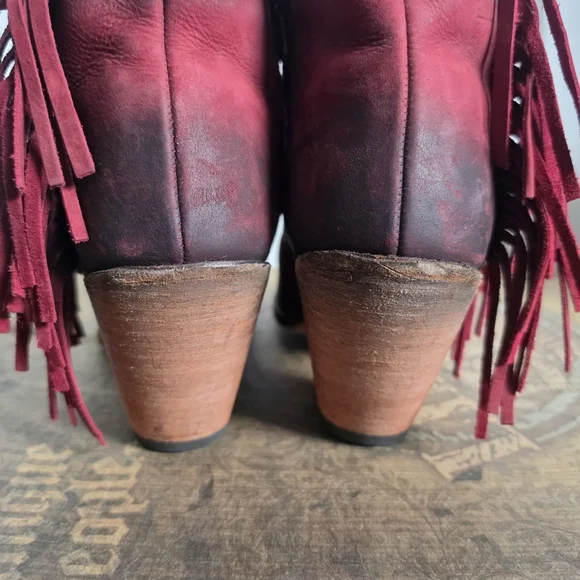 LIBERTY Black Red Fringe Open-Toe Ankle Booties - Picture 6 of 9